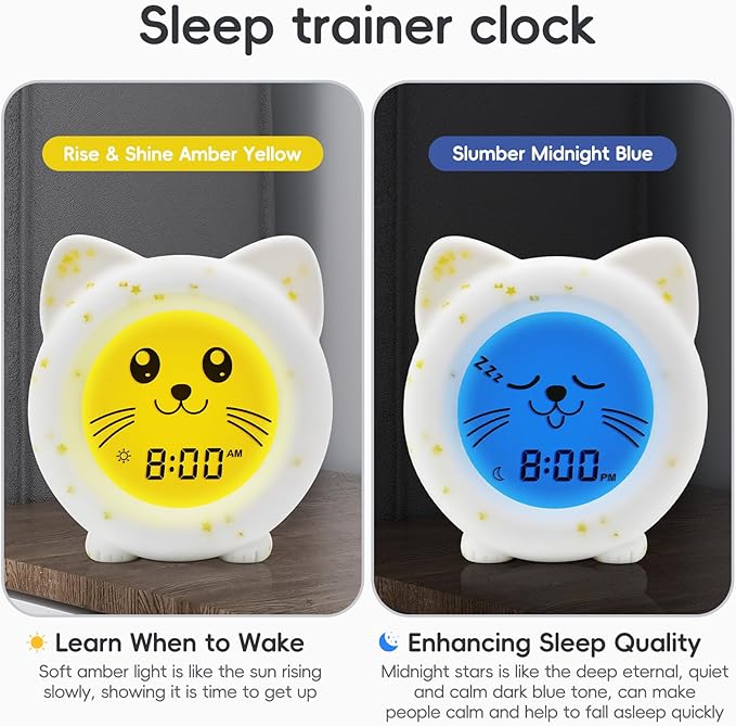B&H Sleep Trainer Clock for Toddler, Cute Kids Ok to Wake Alarm Clock, Drop Proof, Rechargeable Young Children Night Light, Science-Backed Lighting for Peaceful Sleep and Ready to Wake Mornings