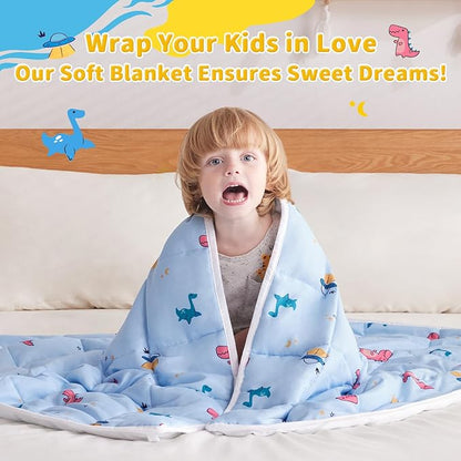 anfie Weighted Blanket Kids (36"x48" 5lbs) Weighted Blanket Cooling Blanket for Sleeping,Throw Size Breathable Blanket with Premium Glass Bead(Light Blue Dinosaur)