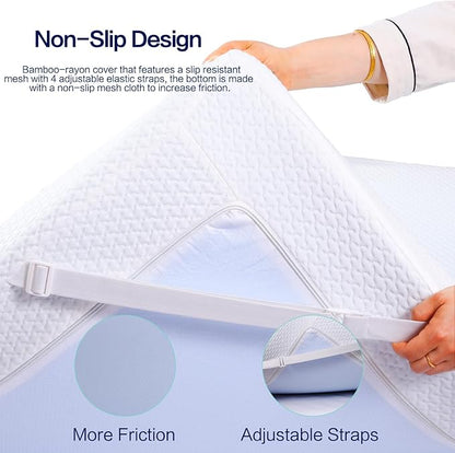 Queen Mattress Topper, Queen Memory Foam Mattress Topper 3 Inch High Density Mattress Pad Comfort Cooling, Bed Topper with Removable Cover, 4 Elastic Straps White, CertiPUR-US Certified