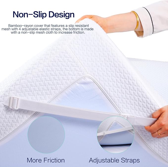 Mattress Topper Full Size, Memory Foam Mattress Topper Full 3 Inch High Density Mattress Pad Comfort Cooling, Bed Topper with Removable Cover, 4 Elastic Straps White, CertiPUR-US Certified