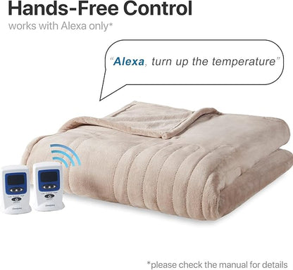 Beautyrest Heated Electric Blanket for Cold Weather, Fast Heating Wi-Fi Heated Blanket, Voice Command Alexa Compatible, Auto Shut Off, Virtually Zero EMF, 20 Heat Setting, UL Certified, Queen Taupe