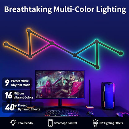 Smart Wall Light Lines, WiFi RGB LED Light Bars, 16M+ Color Dimmable Music Sync DIY Home Decor Light Bars for Gaming Party Streaming Lovers, Work with Alexa & Google Assistant (9 Lines,Black)