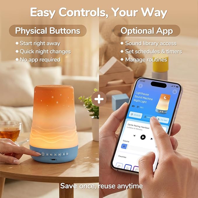 Mewaii White Noise Sound Machine Baby & Adult with Night Light | AI Cry Detection, App Remote Control, 100 Soothing Sounds, Sleep Routine Builder, 360° RGB Kids Nursery Baby Essentials Shower Gift