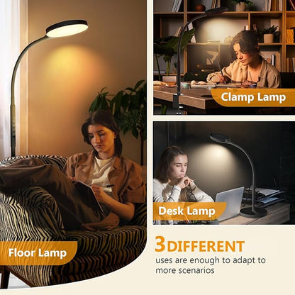 Light Therapy Lamp, 3 in 1 Therapy Floor Lighting, 11000 Lux Full Spectrum Therapy Lamps, UV-Free LED Sunlight, 10 Brightness/5Color/Gooseneck/Height Adjustable with Timer Control, Black