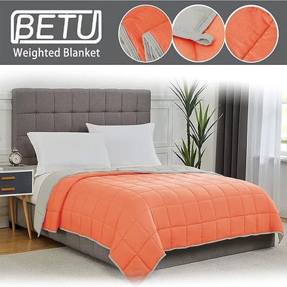 Weighted Blanket for Adults (12lbs, 60"x80" Queen Size) - Cooling and Breathable Heavy Blanket for 110-130lbs with Premium Glass Bead - Soft Thick Blanket for All-Season Sleeping Comfort - Orange