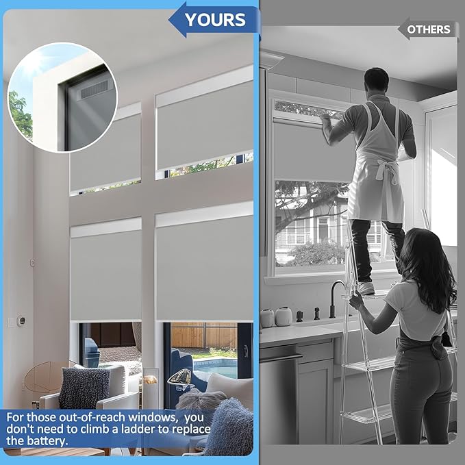 Motorized Blinds with Remote, Smart Blinds with Solar Panel, Thermal Blackout Electric Automatic Shade for Windows Compatible with Alexa, Grey-34"x72"