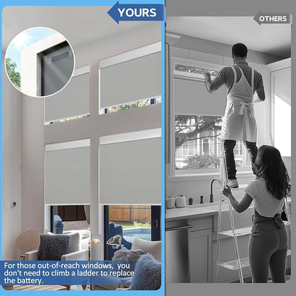 Motorized Blackout Blinds with Remote & Solar Panel - Electric, Thermal, Alexa Compatible - Grey, 33"x72"