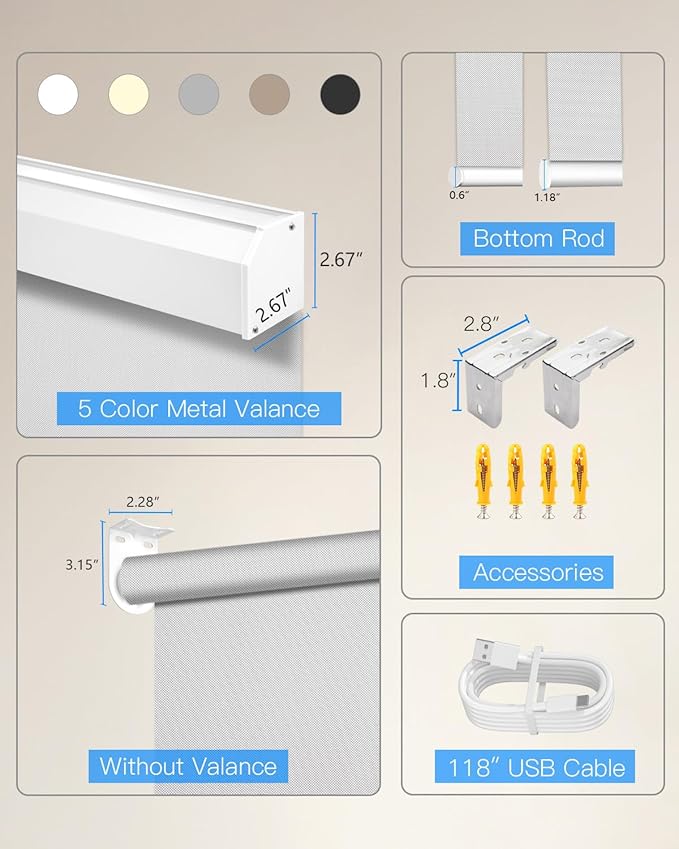 Motorized Solar Roller Shades with Remote Control, Light Filtering Smart Blinds for Windows Work with Alexa Google via Hub, Rechargeable Electric Shade Customized Size (Fireproof Silver)