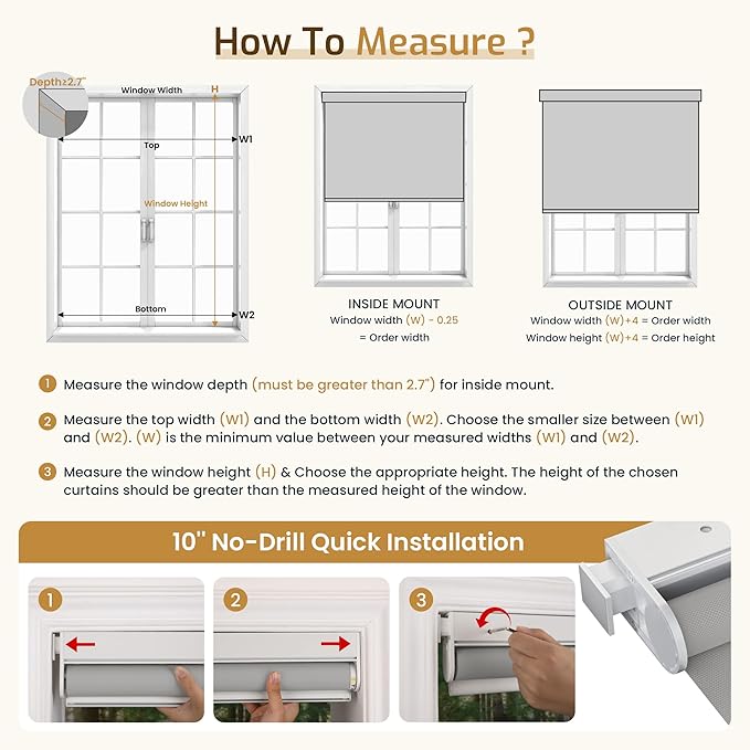 Grandekor No Drill Motorized Roller Blinds with Remote Control - Gray-Blackout 43.5 * 72 Motorized Blinds | Smart Electric Shades Compatible with App & Voice Control for Living Room