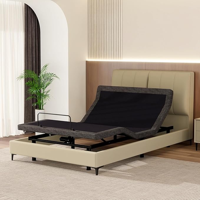 MUUEGM Adjustable Bed Base Frame, Ergonomic Electric Bed Bases with Wireless Remote Control and Head-Pillow-tilt, USB A&C, Massage, Zero Gravity, Anti-Snore, Full