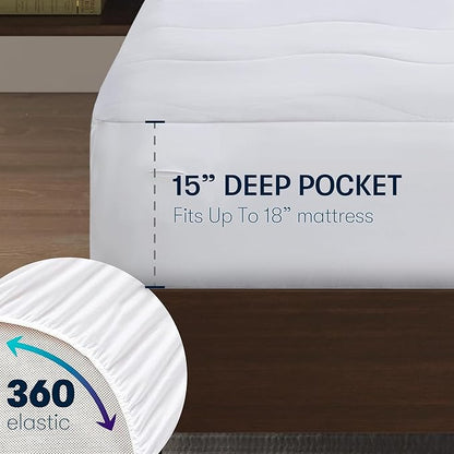 Serta Heated Mattress Pad Twin Size - Electric Mattress Pad, 10 Heat Setting Controller, Auto Shut Off Timer, Deep Elastic Pocket, Up to 17" Mattress, ETL Certified, Machine Wash, Twin, White