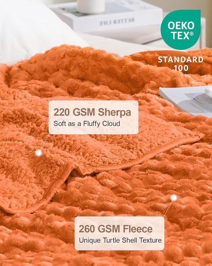 Super Fuzzy Soft Luxury Fleece Sherpa 20 lbs Weighted Blanket for Adults, Turtle Shell Cozy Warm Queen Weighted Throw for Winter, Ceramic Beads Washable Heavy Blankets for Couch Bed, Orange, 60" x 80"