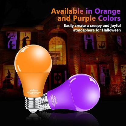 2 Pack A19 LED Orange Purple Light Bulbs,120V E26 Halloween Light Bulb LED Lights 9W Replace to 100W, Dimmable Colored Light Bulbs for Porch