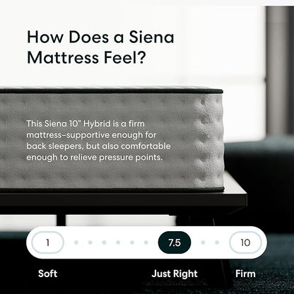 Siena 10” King Hybrid Firm Mattress with Bed Frame - Grey - Memory Foam & Innerspring System - Premium Pressure Relieving Layers - 180-Night Trial - 10 Year Mattress Warranty - Easy Assembly