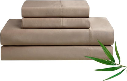 YnM Cooling Bed Sheet Set with 100 Percent Rayon Derived from Bamboo, 400TC Fabric with 1 Pillowcase and Flat Sheet, Deep Pocket Fit 19'', Silky-Soft & Sweat Wicking, 3 Piece (Twin, Brown)