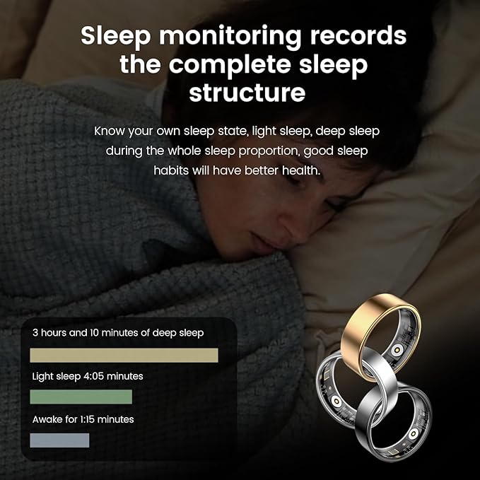 Smart Health Rings for Women Men, Fitness Tracker with Heart Rate, Blood Oxygen, HRV, Sleep Tracker, Step Tracker, No Subscription Fee, IP68 Waterproof Smart Ring for iphone & Android (Rose Gold, 8)