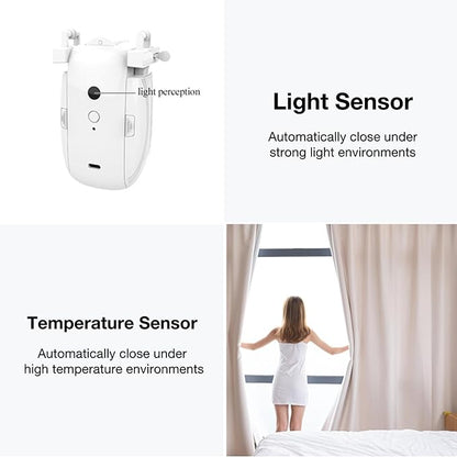 Automatic Curtain Opener, Electronic Curtain Opener, Smart Curtain Opener with APP/Voice Control Only for Roman Rod Tracks, Compatible with Alexa Google Home Timer Light & Temperature Sensor