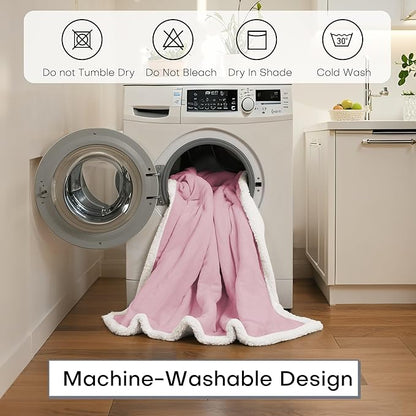 Electric Heated Blanket Throw Size 50"x60" - Dual-Sided with Microplush & Sherpa Fabric, 4 Heat Settings & 3 Hours Auto Off, Machine Washable - Pale Pink