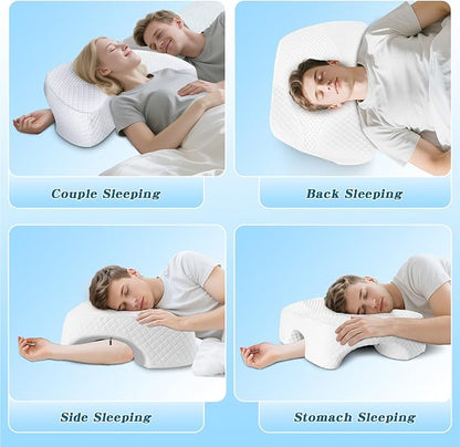 Side Sleeper Pillow with Arm Hole, Upgraded Height Arm Pillow for Larger Frames, Shoulder Relief System, Premium Memory Foam, Suitable for Side, Back and Stomach Sleepers - White