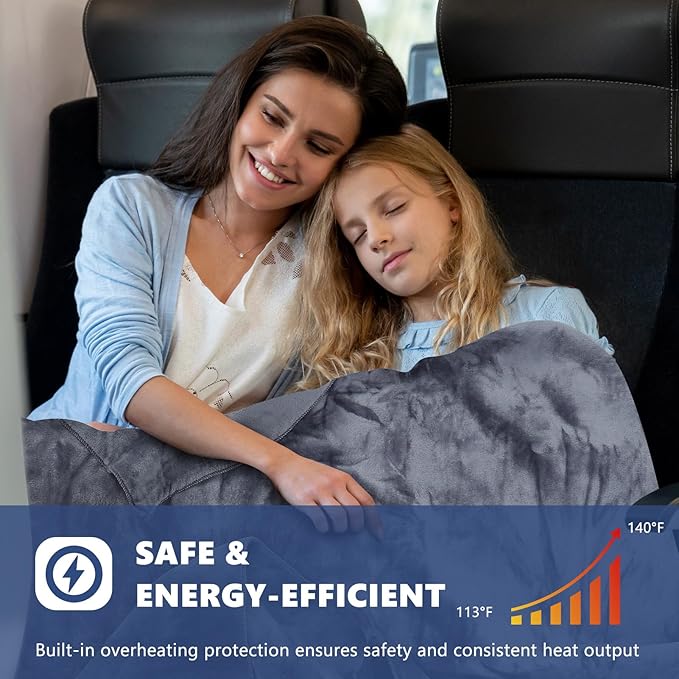 Heated Car Blanket DC12V-24V Electric Blanket for Car Camping, Portable Washable Heated Blanket with Timer, 3 Heat Settings, Heated Throw Blanket for Road Trip (Gray)