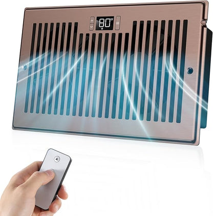 Quiet Register Booster Fan Fits 6" x 10" Register Holes, 10-Speed Smart Heating Cooling AC Vent Fan with Remote Control and Thermostat Control - Bronze