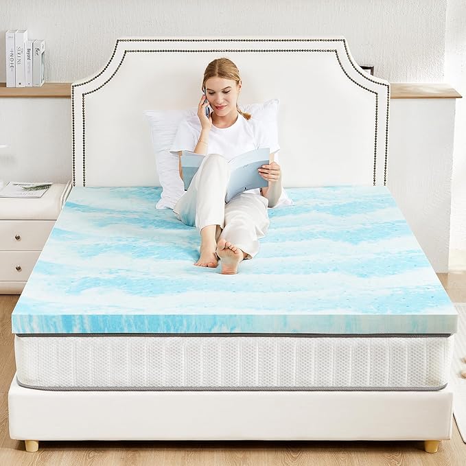 Sweetcrispy Memory Foam Mattress Topper California King, 2 Inch Thick Gel Infused Cooling Toppers Pad for Bed, Sleeper Sofa, RV, Camper, CertiPUR US Certified, Ventilated and Breathable