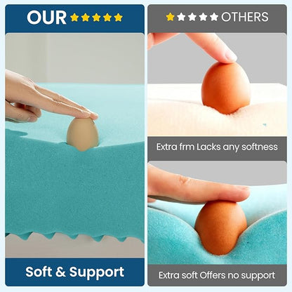 4 Inch Dual Layer Memory Foam Mattress Topper - 2 Inch 1000GSM Fluffy Soft Pillow Top Mattress Pad Cover and 2 Inch Egg Crate Cooling Gel Memory Foam for Back Pain Relief, (Full,54"x75")