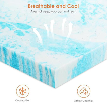 NEWBULIG 2 Inch Full Cooling Gel Memory Foam Mattress Topper, Breathable Bed Pad for Sleeper Sofa, Couch, RV and Camper, CertiPUR-US Certified