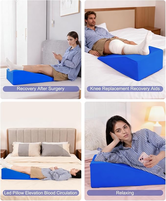 Knee Wedge Pillow | Leg Pillow Elevation Blood Circulation | Leg Elevation Wedge Memory Foam & Machine Washable Cover | Knee Elevation Pillow Post Surgery