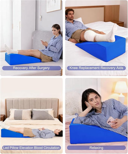 Knee Wedge Pillow | Leg Pillow Elevation Blood Circulation | Leg Elevation Wedge Memory Foam & Machine Washable Cover | Knee Elevation Pillow Post Surgery