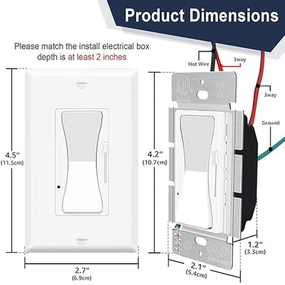 Dimmer Switches for LED Lights,Greencycle 4PK 3 Way Dimmer Switch for Dimmable 150W LED CFL Light,600W Halogen and Incandescent,15A 120V,Neutral Wire Not Required,Residential/Commercial,ETL Listed