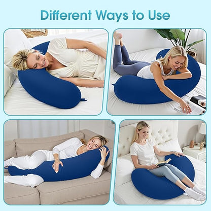 Body Pillow, Long Pillow, Memory Foam Body Pillow, C-Shaped Side Sleep Pillow, Machine Washable Pillowcase, Dark Blue-35”×10”