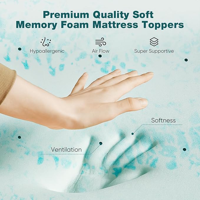 NEWBULIG Mattress Toppers Memory Foam Twin XL, 4 Inch Thick Bed Topper Pad Cooling Gel Infused Soft Comfy Padding Breathable for Sleeper Sofa Couch RV Camper, CertiPUR-US Certified