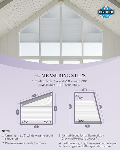 Graywind Smart Angled Blinds Compatible with Alexa Google Motorized Right Trapezoid Shades Solar Powered Customized for Odd-Shaped Window (Blackout Black)