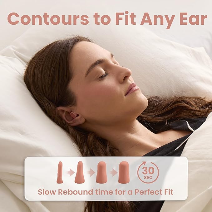 SnoozePlugs Ultra Soft Foam Earplugs for Sleeping, 60 Pairs Comfortable Foam Ear Plugs for Side Sleepers- 33db NRR Nightime Earplugs for Snore Blocking, Noise Canceling Sleep