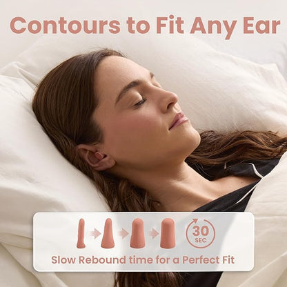 SnoozePlugs Ultra Soft Foam Earplugs for Sleeping, 60 Pairs Comfortable Foam Ear Plugs for Side Sleepers- 33db NRR Nightime Earplugs for Snore Blocking, Noise Canceling Sleep
