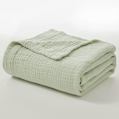 EMME Cotton Throw Blanket 100% Muslin Soft Blanket for Couch Breathable Gauze All Season Soft and Lightweight Pre-Washed Cotton (Mint Green, 50"x70")