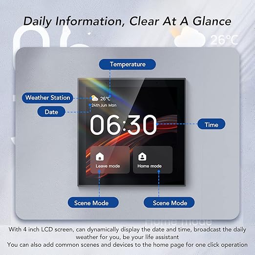 Smart Switch Smart Light Switch Scene Wall Switch Panel 100 to 240V with 4 Inch Touch Screen and Voice Control for Smart Home Control (Compatible with ZigBee and BT Devices)