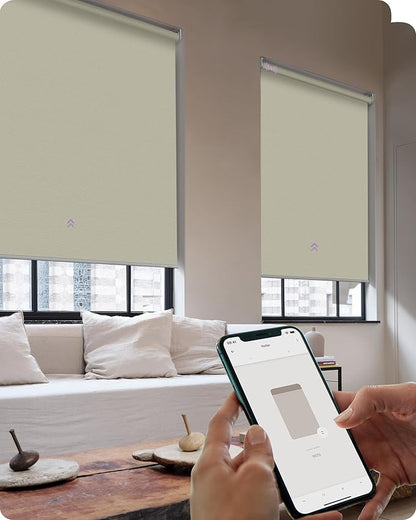 Graywind Smart Roller Shades 100% Blackout Window Blinds with APP Control Customized Automatic Shades for Home and Office(27" Wx72 H,Beige)