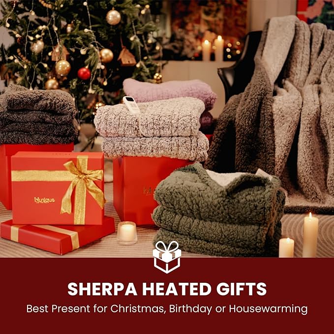 Heated Blanket Electric Blanket Throw - Fast Heating Blanket Throw Double Sided Sherpa Ultra Soft Cozy with 10 Heating Levels & 2-10 Hours Auto Off, Mashine Washable, 50 x 60 Inches, Green