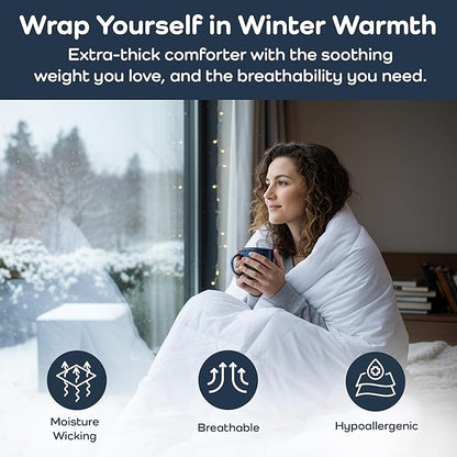 Olive + Crate 100% Viscose derived from Bamboo Comforter Outer Shell - Extra Thicker and Heavier King Size - Cooling Blanket, Hypoallergenic & Moisture Wicking Bedding - Winter Comforter (102"x90")
