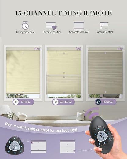 Graywind Motorized Day Night Cellular Shades with Remote, Smart Honeycomb Blinds Compatible with Alexa & Google Home, Custom Size Blackout/Privacy for Bedroom, Living Room & Home Office, Off White