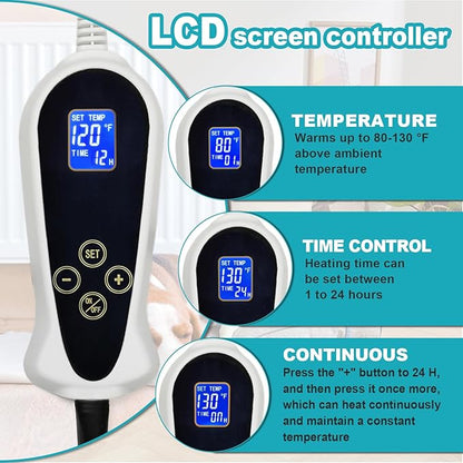 Cat Heating Pad, 18x18 in Pet Heating Pad for Dogs and Cats, Heated Cat Bed with Chew Resistant Cord, Temperature and Timer Adjustable Controller, Soft Plush Cloth Cover