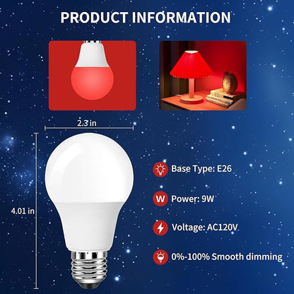 Aogled Red Light Bulbs for Sleep 9W,Red Night Light,670nm LED Light Bulb, A19 60W Equivalent Dim Light Bulbs for Bedroom,Baby Nursery,Natural Sleep