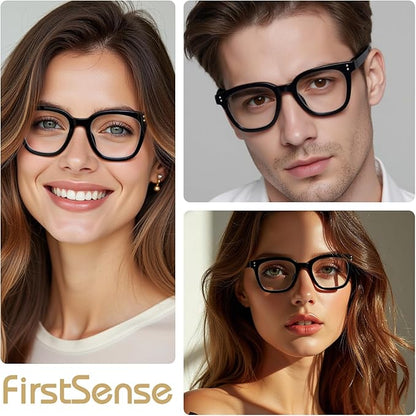 Reading Glasses for Men Women Blue Light Blocking with Spring Hinge, Blocking Readers Anti UV Ray Filter Eyeglasses, Square Computer Reader Glasses, Black, +1.0
