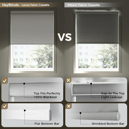 HeyBlinds Motorized Blinds with Remote, 100% Blackout Smart Blinds, Automatic Shades for Windows Compatible with Alexa Google and Homekit, Custom Size(Moon River-White BO)