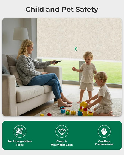 Allesin Motorized Blinds with Remote | Smart Blackout Roller Shades, Automatic Electric Power Blinds for Home Office, Living Room 36x72 Sand-Linen
