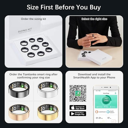 Ring Health Tracker for Women Men, Fit Ring with Heart Rate, Blood Oxygen, Sleep Monitor, Calories, Step Counter, IP68 Waterproof Smart Ring for iPhone & Android, No Subscription Fee (Gold, 13#)