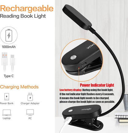 VAVOFO Rechargeable Book Light, 14 LEDs Eye Care Clip On Amber Reading Light for Bookworms Reading in Bed with 9 Colors 9 Brightness(Black)