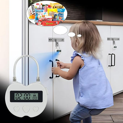 Heart Metal Timer Lock, USB Rechargeable Timer Compact Padlock with 1m Spring Cord, Up to 99 Hours Timed Self-Regulation Anti-Addiction Timer Padlock (White)